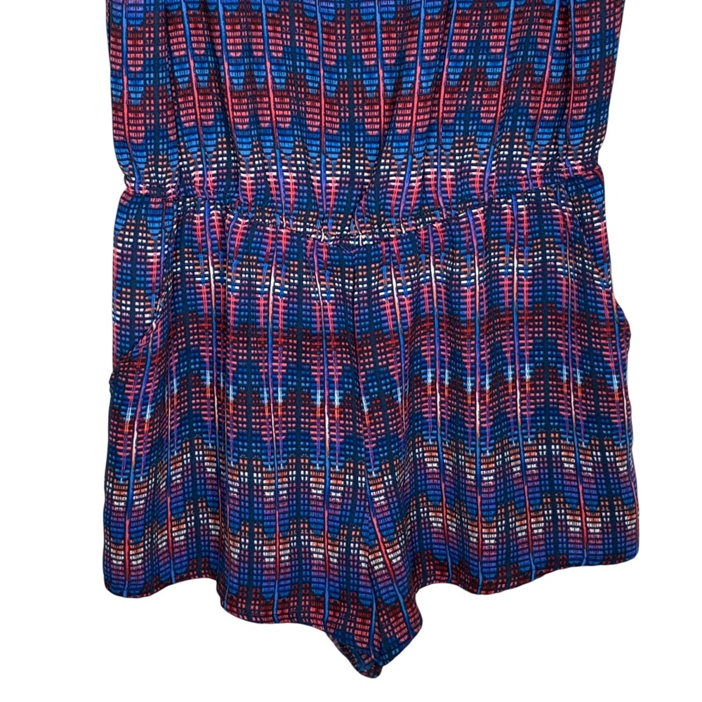 Forever‎ 21 Womens Small Blue Pink Geometric Tribal Print Romper Boho Festival - Picture 3 of 6